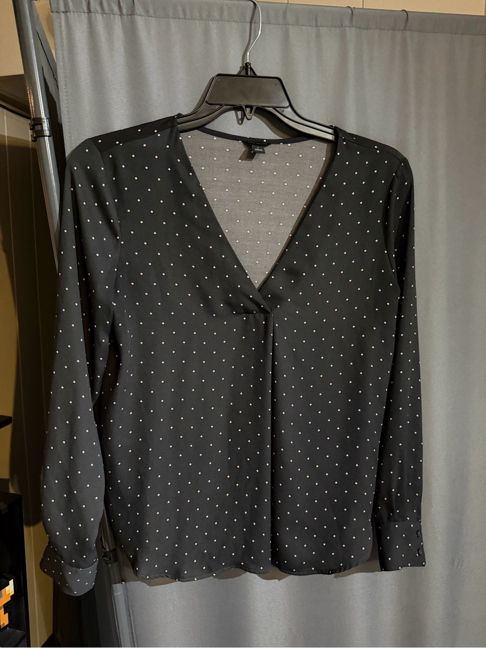 Ann Taylor Black Blouse with White Polka Dots